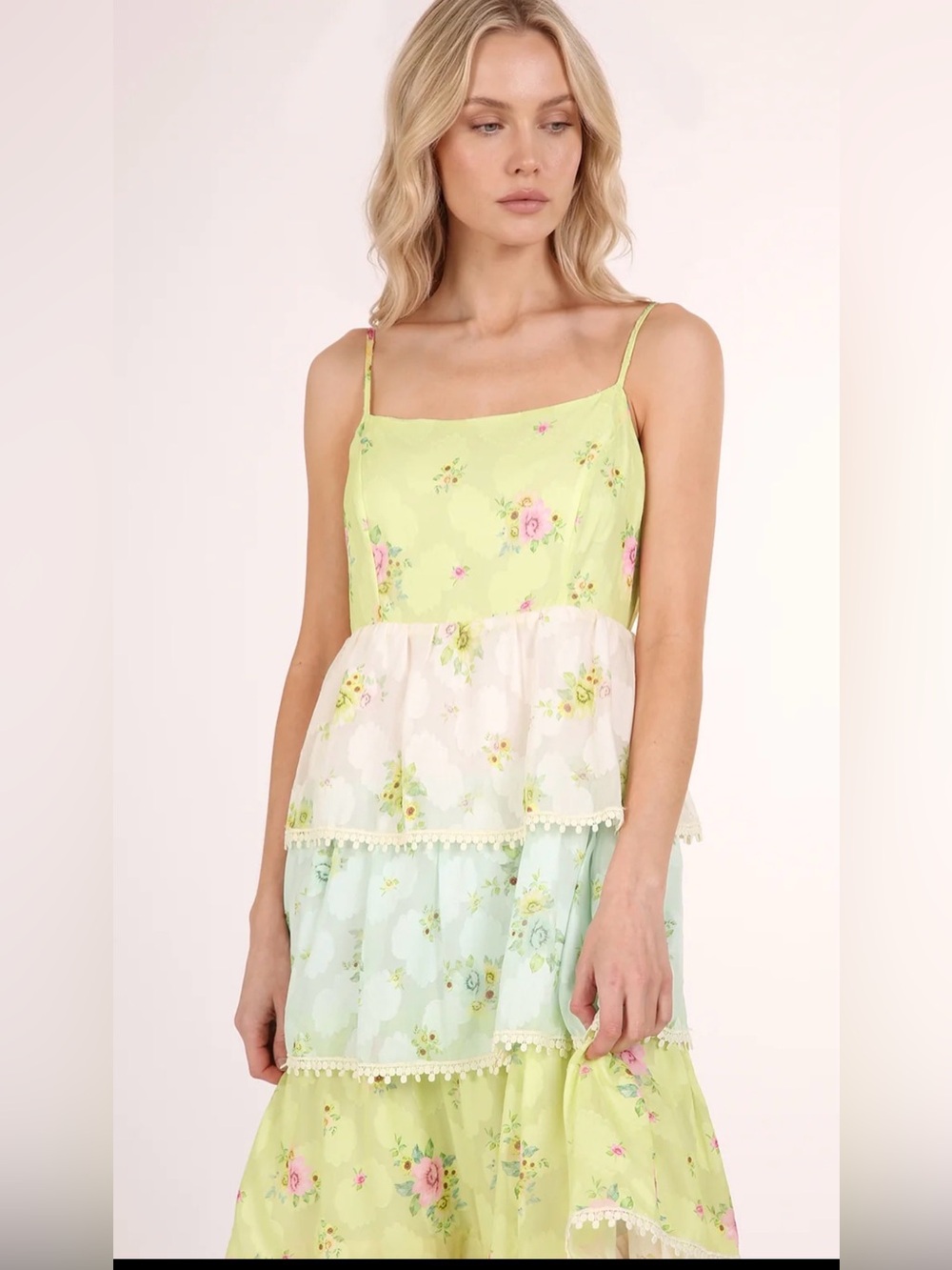 Beulah Jacky Floral Print Lace Trim Tiered Maxi Slip
Dress size m